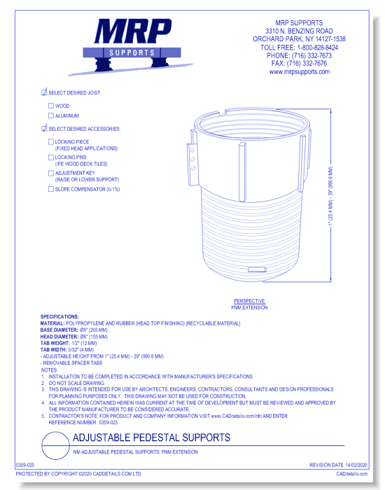 NM Adjustable Pedestal Supports: PNM Extension