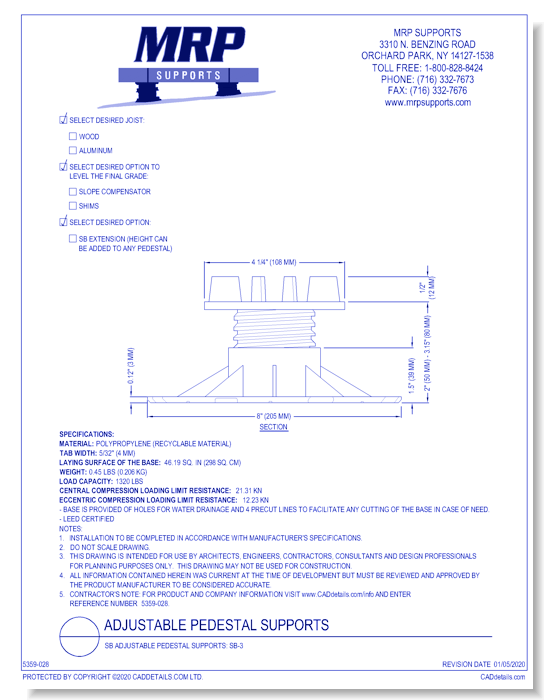 SB Adjustable Pedestal Supports: SB-3