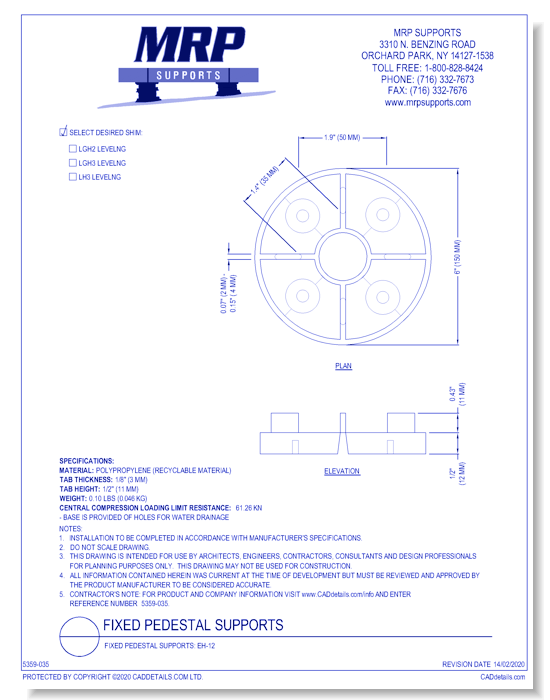 Fixed Pedestal Supports: EH-12