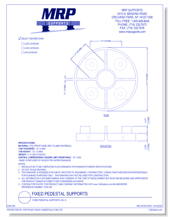 Fixed Pedestal Supports: EH-15