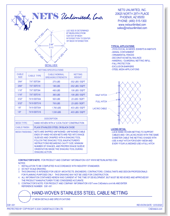 Hand-Woven 2'' Mesh Stainless Steel Cable Netting