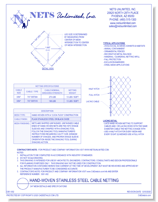 Hand-Woven .75'' Mesh Stainless Steel Cable Netting