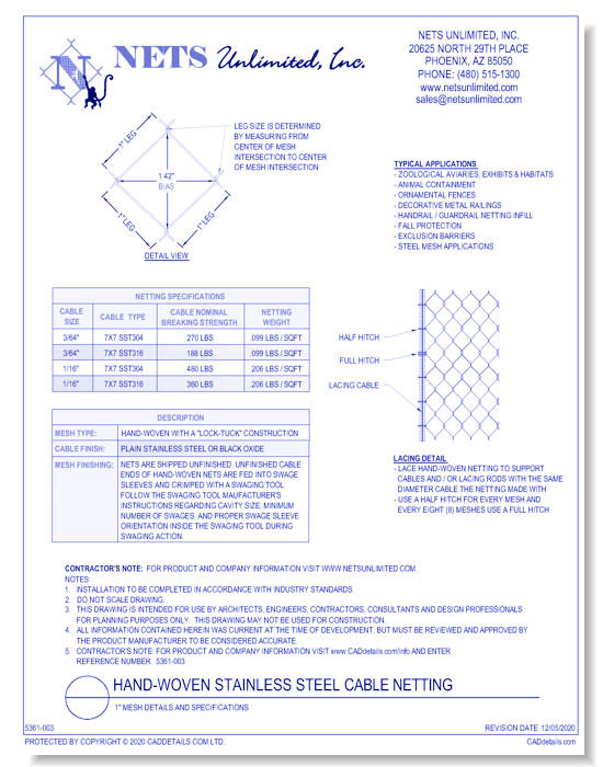 Hand-Woven 1'' Mesh Stainless Steel Cable Netting