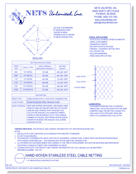 Hand-Woven 1.5'' Mesh Stainless Steel Cable Netting