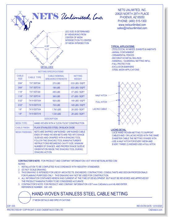 Hand-Woven 3'' Mesh Stainless Steel Cable Netting