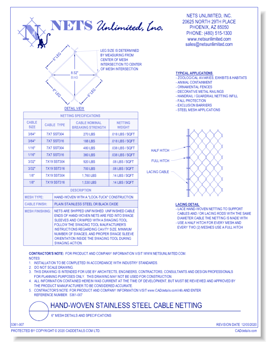 Hand-Woven 6'' Mesh Stainless Steel Cable Netting