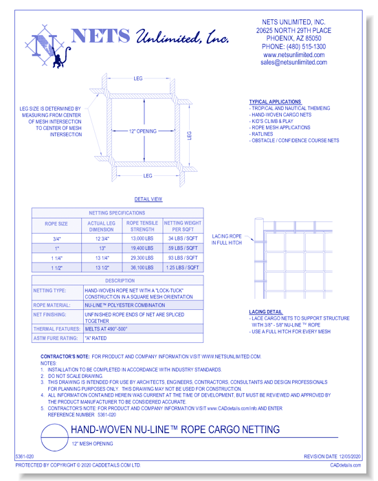 NU-Line 12'' Mesh Cargo Netting