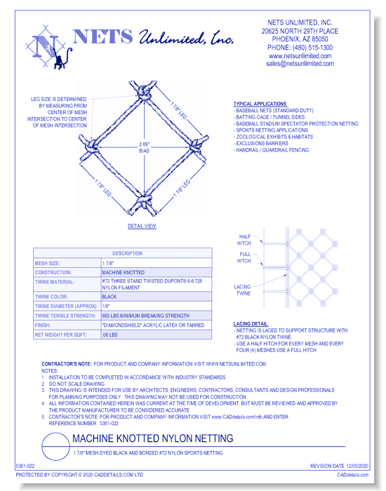 Machine Knotted Baseball Nylon Netting (72)