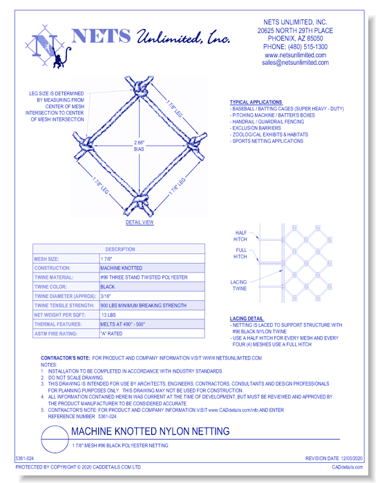 Machine Knotted Baseball Nylon Netting (96)