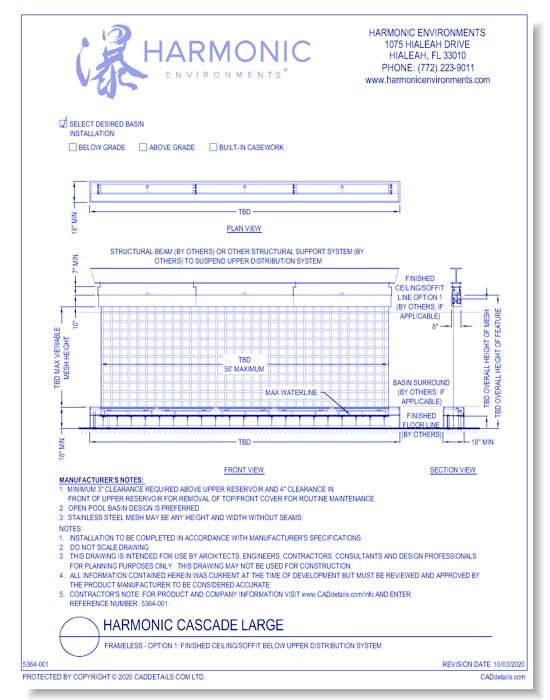 Harmonic Cascade Large: Frameless - Option 1: Finished Ceiling/Soffit Below Upper Distribution System