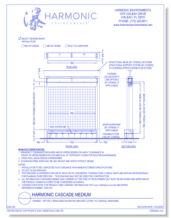 Harmonic Cascade Medium: Framed - Option 2: Removable Mounting Bracket Cover, To Conceal Hardware