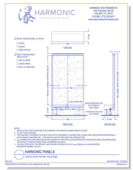 Harmonic Panels: Granite Water Feature - Single Sided