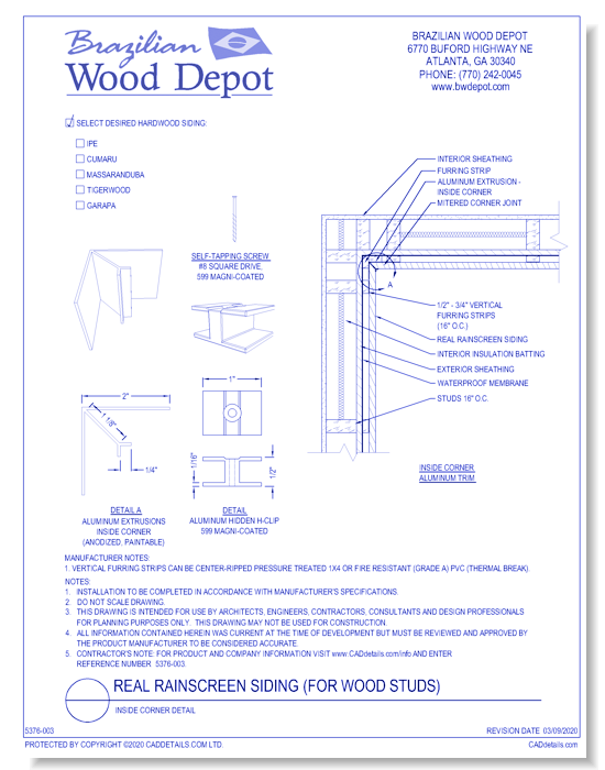 Real Rain Screen™ Siding (Wood Studs): Inside Corner Detail