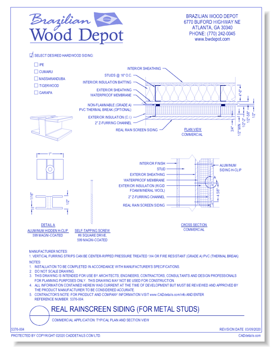 Real Rain Screen™ Siding (Metal Studs): Typical Plan and Section View