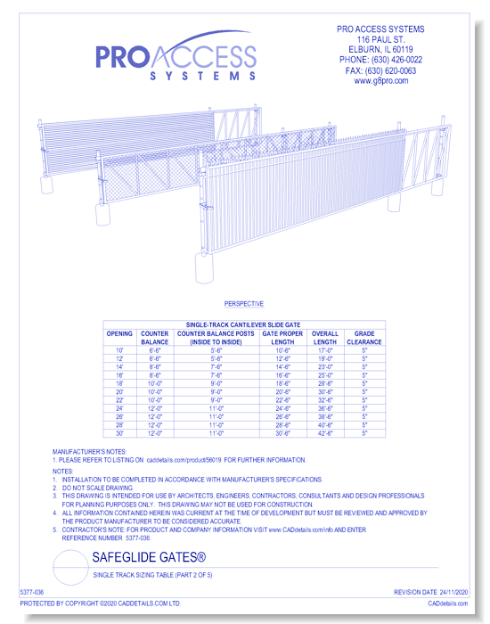 Single Track Sizing Table