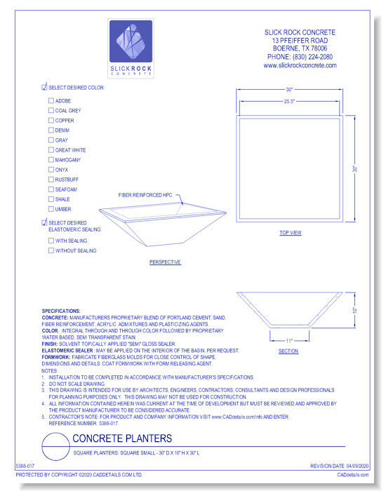 Square Planters: Square Small - 30" D x 10" H x 30" L