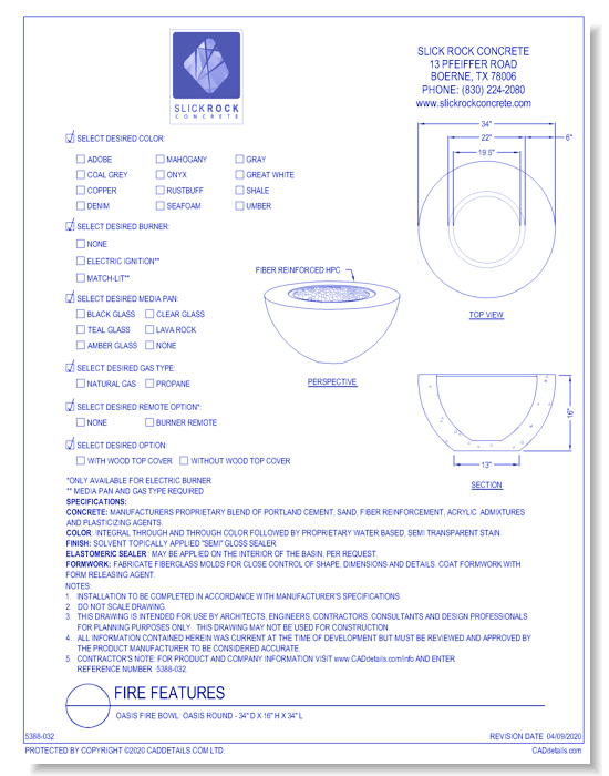 Oasis Fire Bowl: Oasis Round - 34" D x 16" H x 34" L