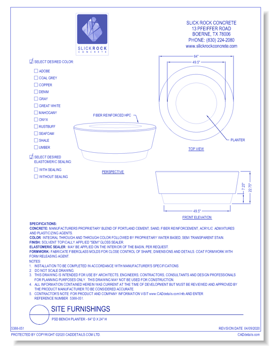PSD: Bench Planter - 64" D x 24" H