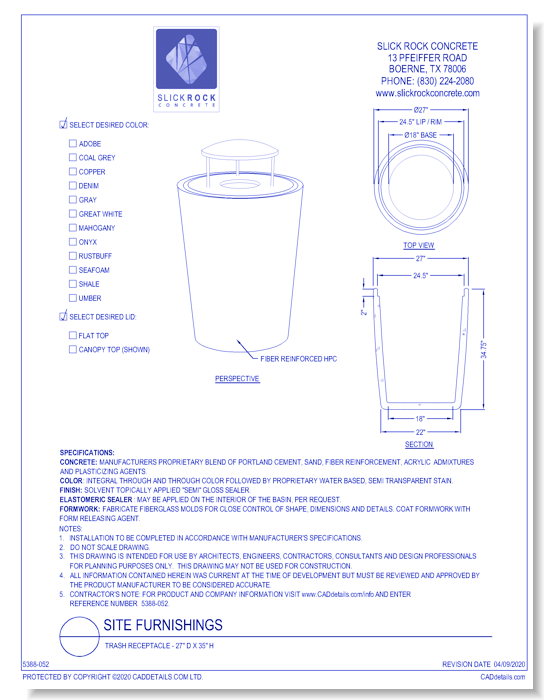 Site Furnishing: Trash Receptacle - 27" D x 35" H