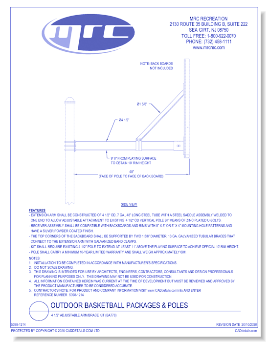 Bison: 4 1/2" Adjustable Arm/Brace Kit (BA778)