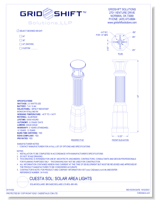 Solar Bollard: Brigade Bollard (CS-BOL-BRI-6R)