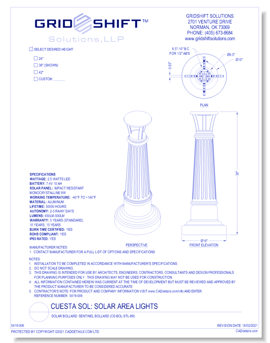 Solar Bollard: Sentinel Bollard (CS-BOL-STL-6R)