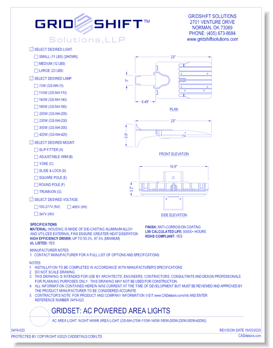 AC Area Light: Night Hawk Area Light (GS-NH-(75W-115W-145W-180W-200W-230W-300W-420W))