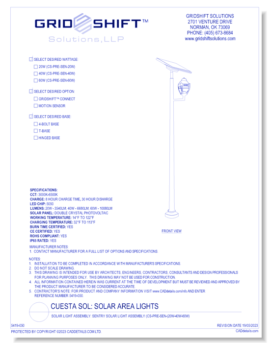 Solar Light Assembly: Sentry Solar Light Assembly (CS-PRE-SEN-(20W-40W-60W)