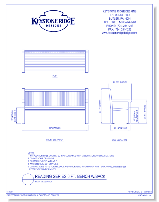 Reading Series Bench w/ Back