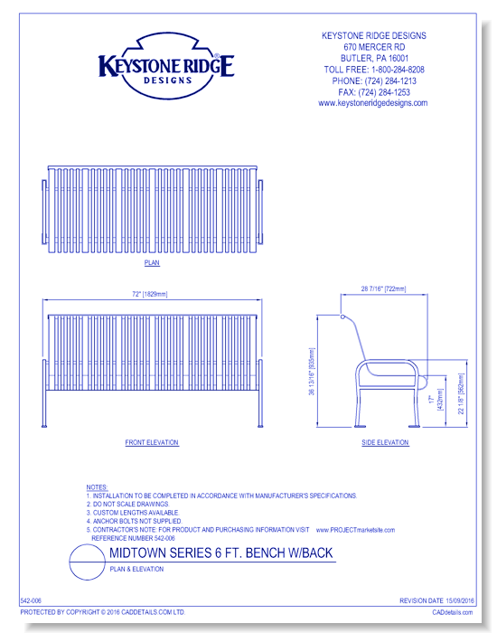 Midtown Series Bench w/ Back