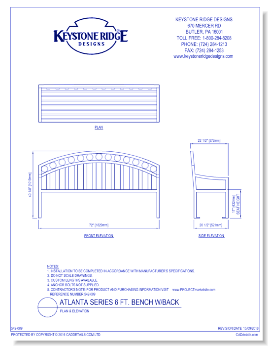 Atlanta Series Bench w/ Back