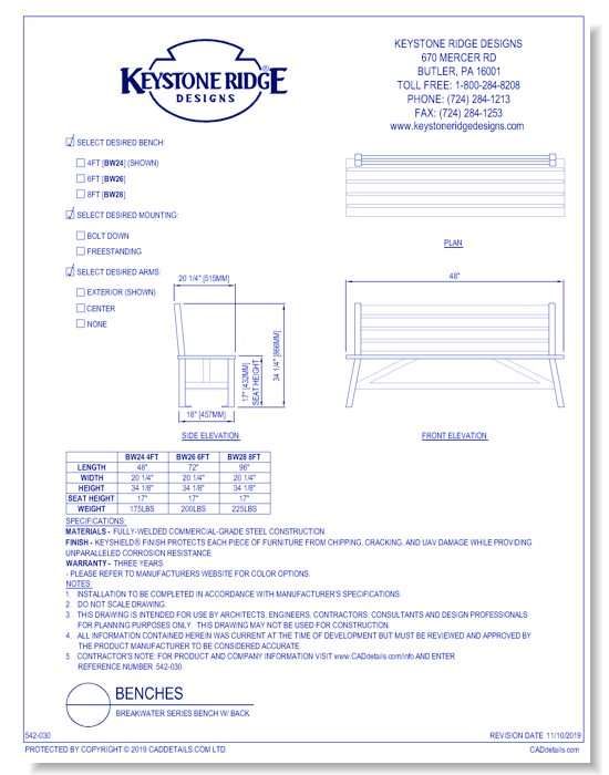 Breakwater Series Bench w/ Back