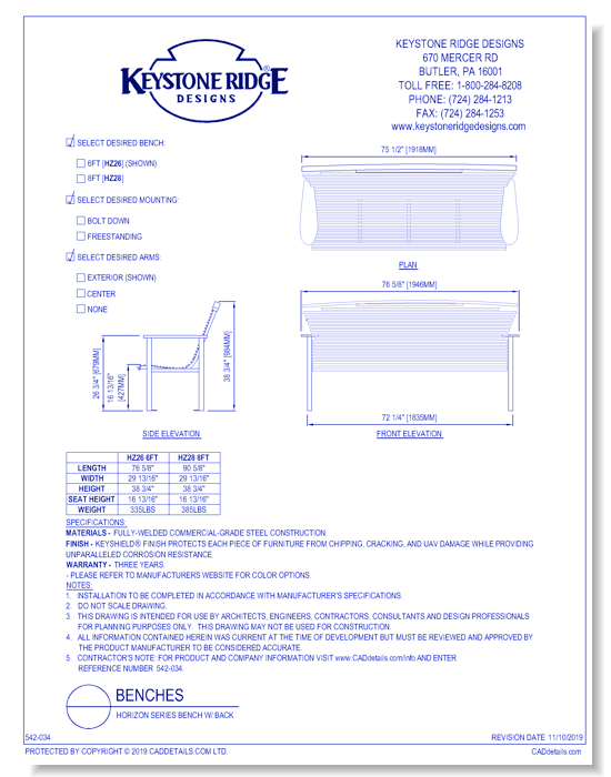 Horizon Series Bench w/ Back