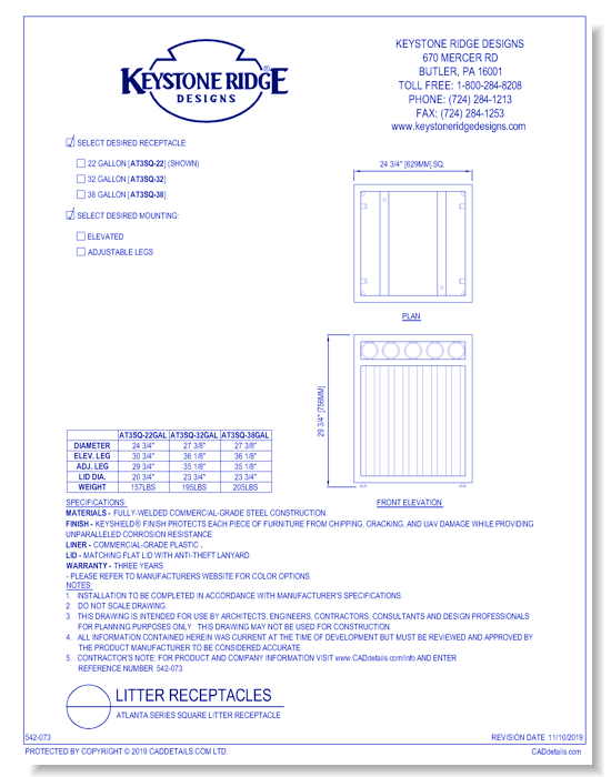 Atlanta Series Square Litter Receptacle