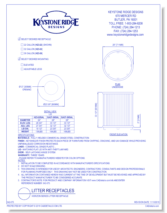 Horizon Series Litter Receptacle