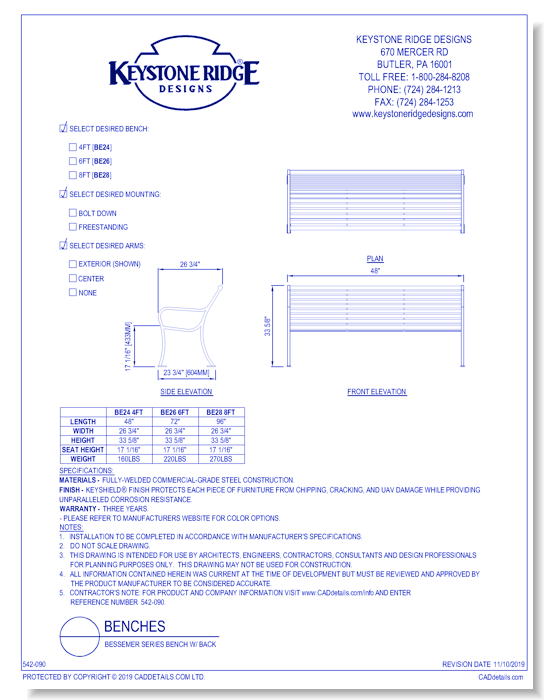 Bessemer Series Bench w/ Back