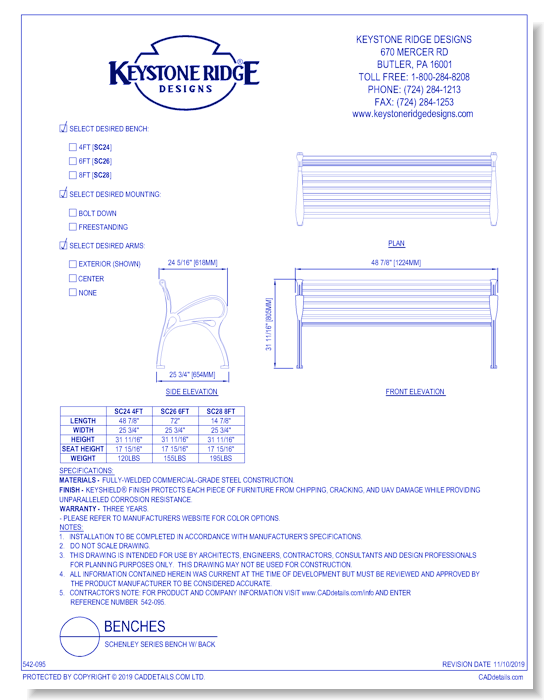 Schenley Series Bench w/ Back