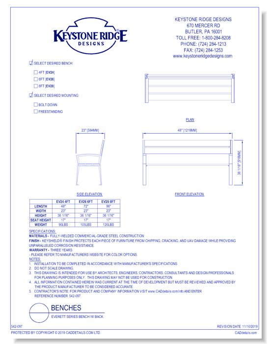 Everett Series Bench w/ Back