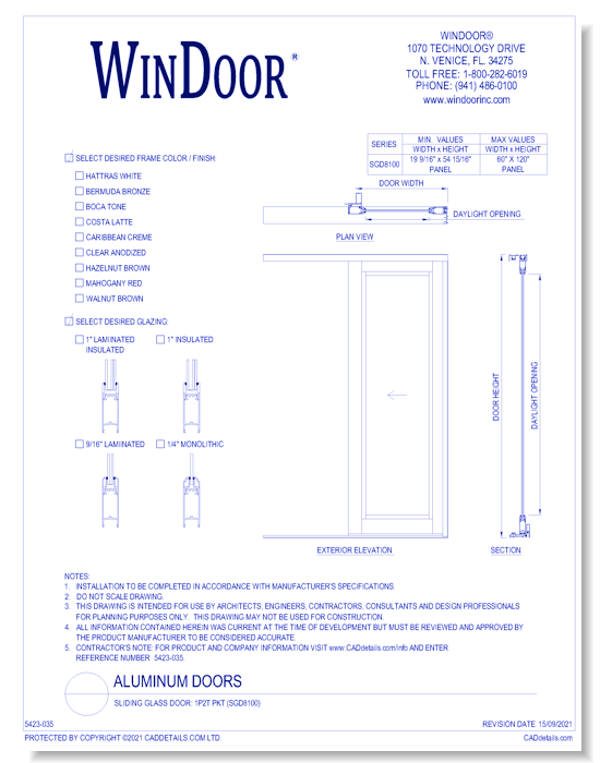 Sliding Glass Door: 1P2T PKT (SGD8100)