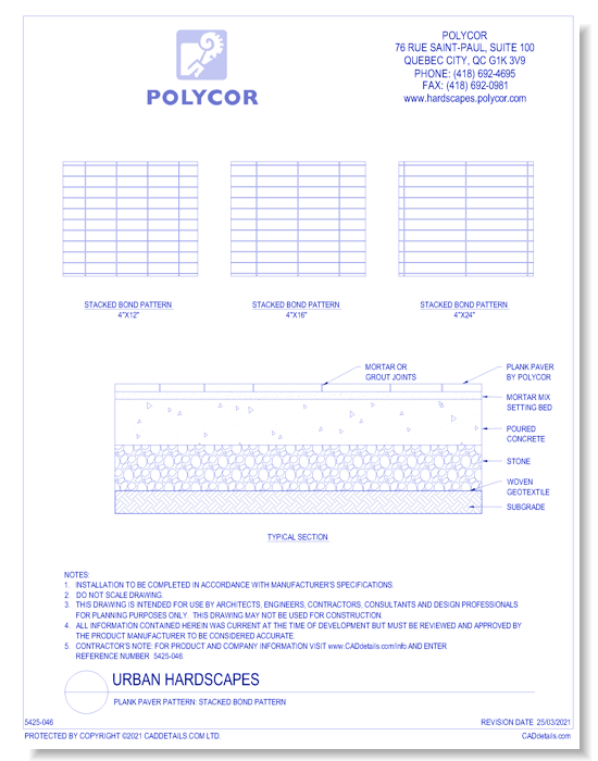 Plank Paver Pattern: Stacked Bond Pattern - Woodfold - CADdetails