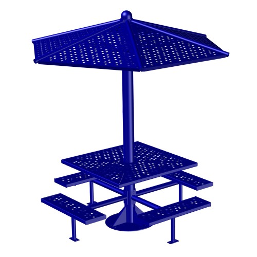 CAD Drawings Knill Site Furnishings (ST-4S-PC-SM) Single Post Shade Table, Flat Panel Canopy, 4-Seats, Surface Mount 