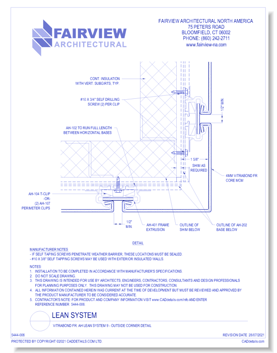  Vitrabond FR (MCM / Aluminum Cladding Material): AH Lean System 9 - Outside Corner Detail