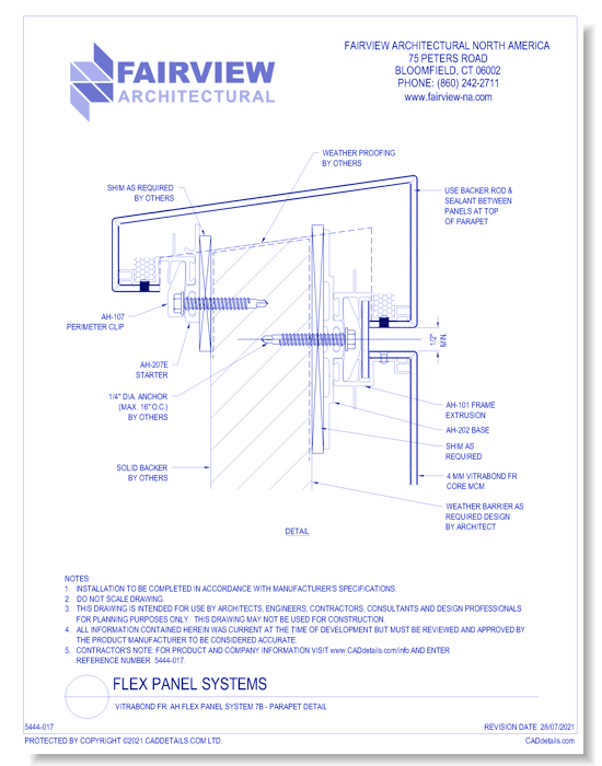  Vitrabond FR (MCM / Aluminum Cladding Material): AH Flex Panel System 7B - Parapet Detail