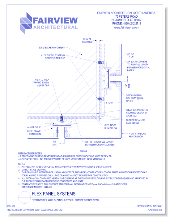  Vitrabond FR (MCM / Aluminum Cladding Material): AH Flex Panel System 9 - Outside Corner Detail