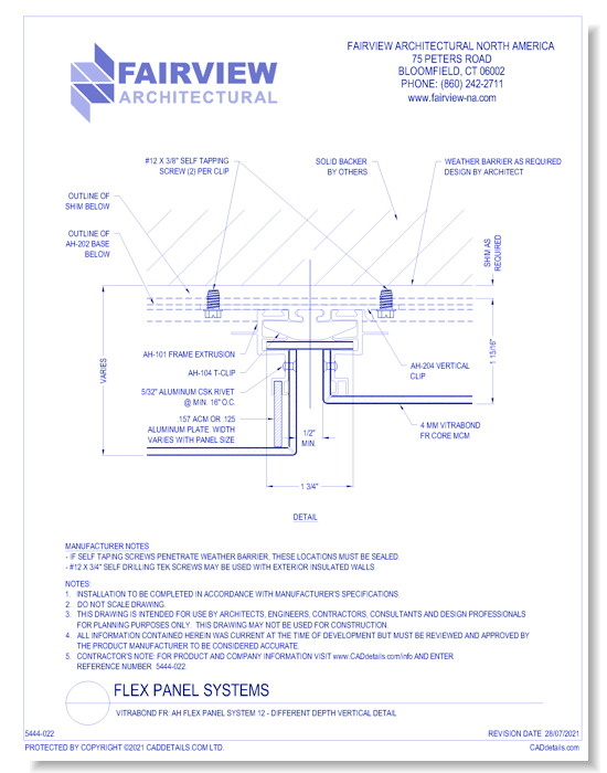  Vitrabond FR (MCM / Aluminum Cladding Material): AH Flex Panel System 12 - Different Depth Vertical Detail