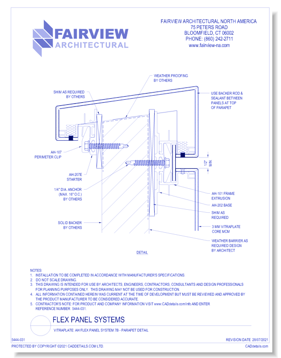 Vitraplate Solid Aluminum Panel: AH Flex Panel System 7B - Parapet Detail