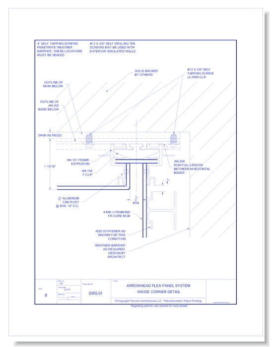  Vitrabond FR (MCM / Aluminum Cladding Material): AH Flex Panel System 8 - Inside Corner Detail