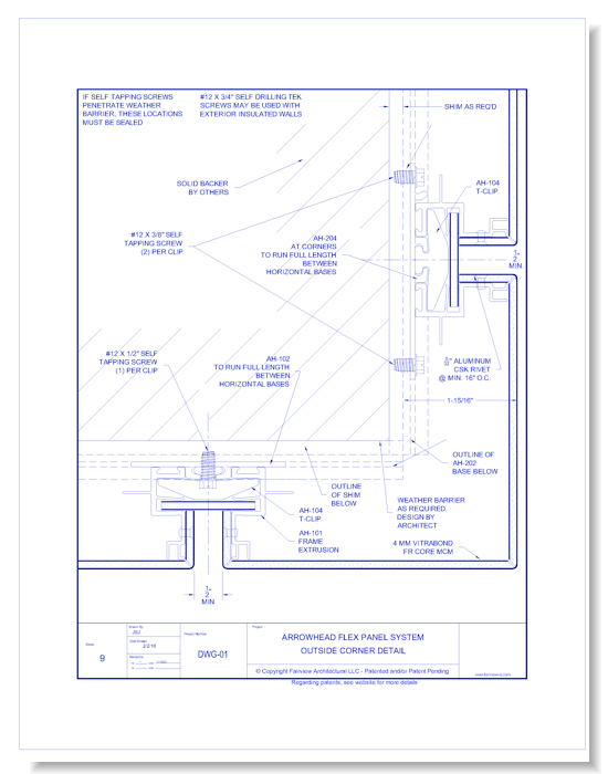  Vitrabond FR (MCM / Aluminum Cladding Material): AH Flex Panel System 9 - Outside Corner Detail