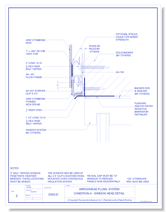  Vitrabond FR (MCM / Aluminum Cladding Material): Flush Panel System Condition A - Window Head Detail