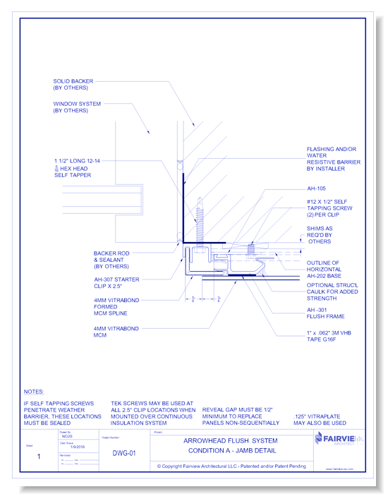  Vitrabond FR (MCM / Aluminum Cladding Material): Flush Panel System Condition A - Jamb Detail